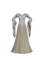 Isolated 3D illustration of a long medieval style dress for compositiing use.