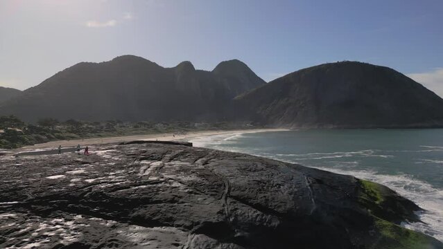 Itacoatiara Beach, Niteroi, Rio de Janeiro, Brasil Drone Long Shot
