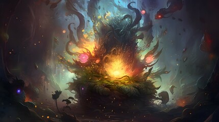 aggro, The aggro was getting out of control, fantasy with, illustration design, glitter, twinkle, fantasy background, bright atmosphere, bright mood,