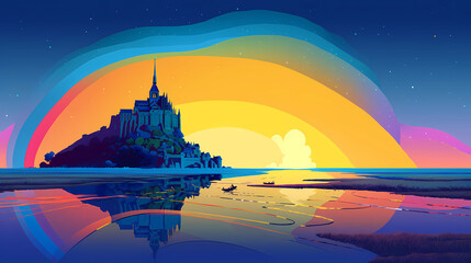 Obraz premium Illustration of beautiful view of Mont Saint-Michel, France