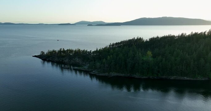 Idyllic Coastal Peninsula Bellingham Washington Aerial Sunset View of Bay
