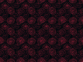 Floral seamless pattern background of red roses flowers. Trendy wrapping paper modern and contemporary style. Ai generated.
