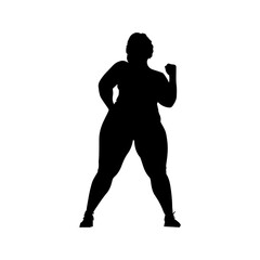 Vector illustration. Fat woman silhouette. Body positive. Fat girl goes in for sports.