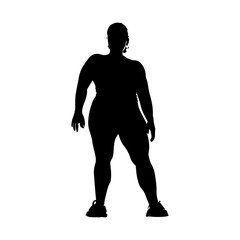 Vector illustration. Fat woman silhouette. Body positive. Fat girl goes in for sports.