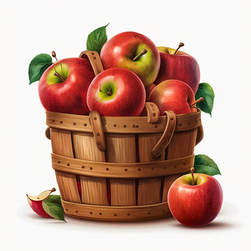 Rustic Wooden Basket Full of Juicy Red Apples