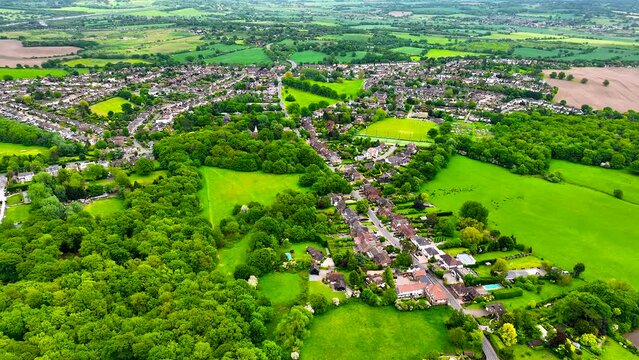Aerial footage of Epping park in Essex, England, UK