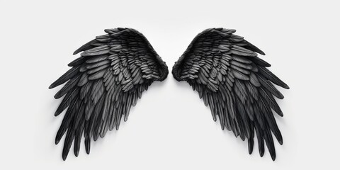 Black angel wings isolated on white background, Generative AI