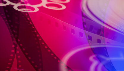 background with film strip and mechanism for film production film industry film festival concept