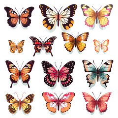 Fototapeta na wymiar Butterflies set vector isolated on white