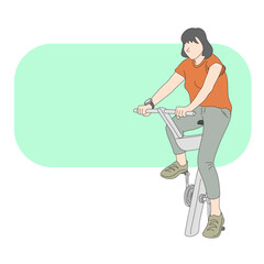 woman riding a bike in gym illustration vector hand drawn isolated on white background line art.