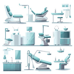 Dental clinic interior set vector isolated on white