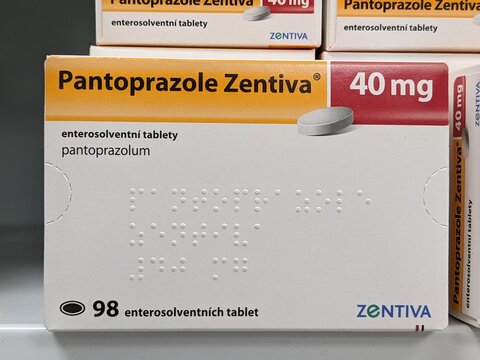 Prague,Czech republic – May 23 2023 : Pharmacy-Pantoprazole Zentiva is a proton pump inhibitor that decreases the amount of acid produced in the stomach,caused by gastroesophageal reflux disease,GERD