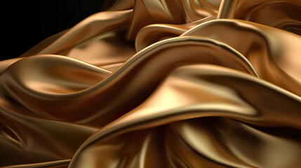 Gold luxury fabric background. A golden silk fabric that is draped in a diagonal pattern. Brilliant silk wave foundation creative resource. Realistic 3D illustration. Generative AI