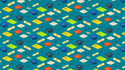 Graduation Elements Seamless Pattern Modern, Graduation Cap, Diploma,