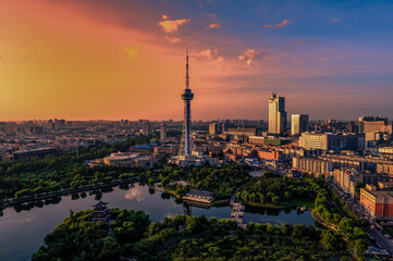 Morning view of Jilin Radio and TV Tower in Changchun, China