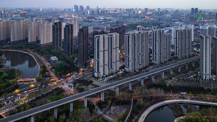Fototapeta na wymiar Landscape of buildings along the Yitong River in Changchun, China