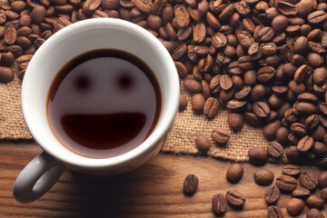 Smile cup coffee on table