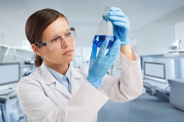 Fototapeta premium A scientist works in laboratory, do research, analytics test
