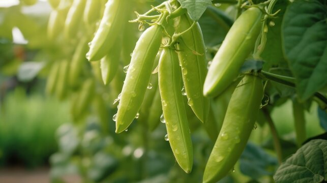Green beans grow in the vegetable garden. Generative AI.