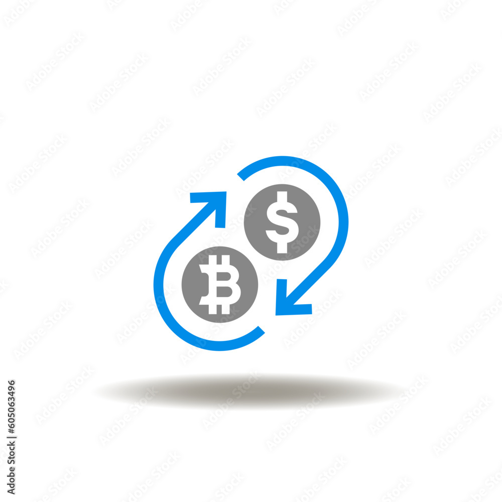 Poster vector illustration of round arrows cycle with bitcoin and dollar. icon of currency and cryptocurren
