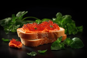 sandwich with red caviar - obrazy, fototapety, plakaty