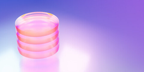 Abstract colorful gradient glass geometry design, minimal geometric database icon elements 3D rendering object, fluent style data center symbol