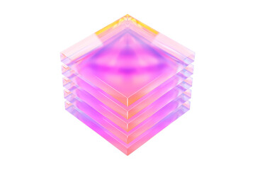 Abstract colorful gradient glass square geometry design, minimal geometric glossy reflection cube, fluent style cutout 3D rendering transparent objects