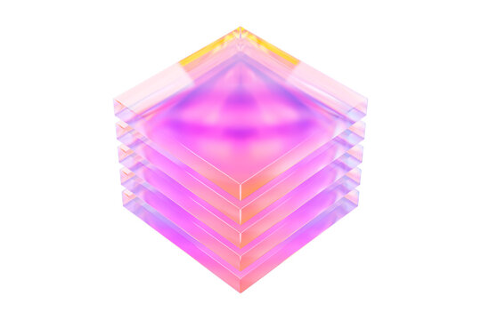 Abstract colorful gradient glass square geometry design, minimal geometric glossy reflection cube, fluent style cutout 3D rendering transparent objects