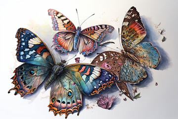 Watercolour butterfly isolated on background, Generative AI