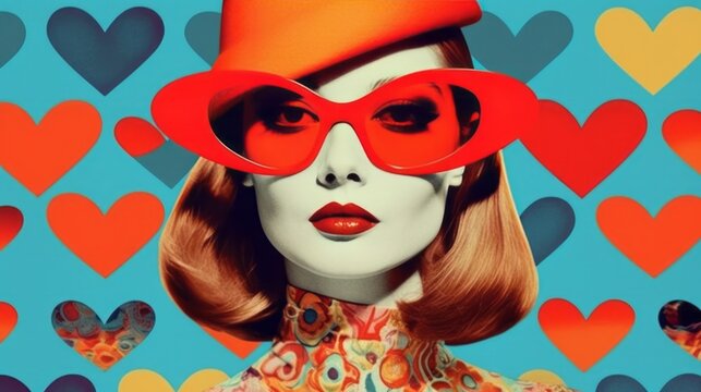 Pop Art Collage With Retro Colors and Beautiful Woman