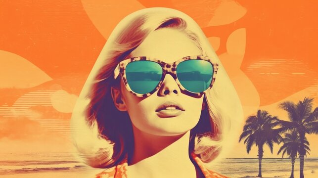 Pop Art Collage With Retro Colors and Beautiful Woman