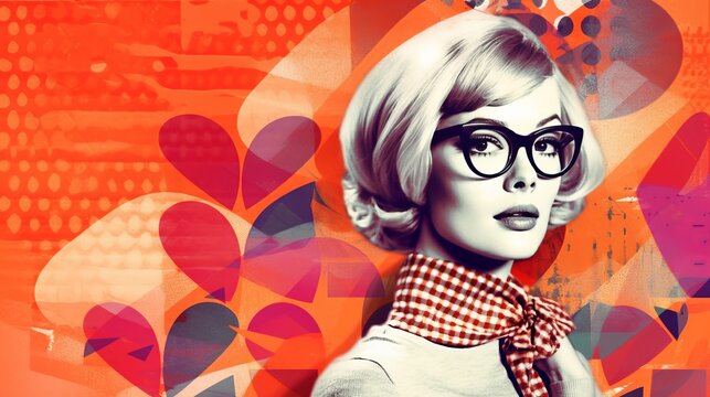 Pop Art Collage With Retro Colors and Beautiful Woman