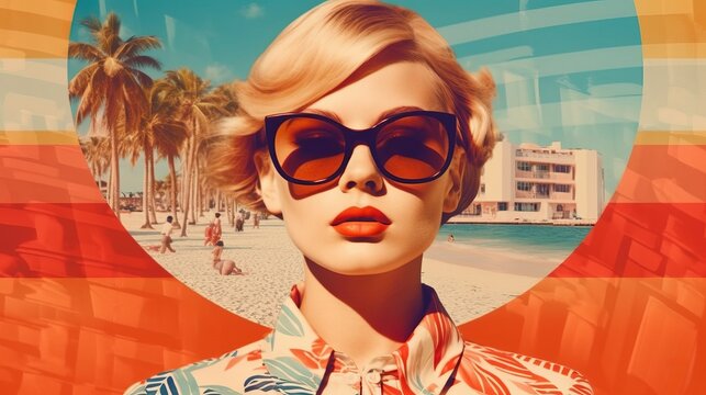 Pop Art Collage With Retro Colors and Beautiful Woman