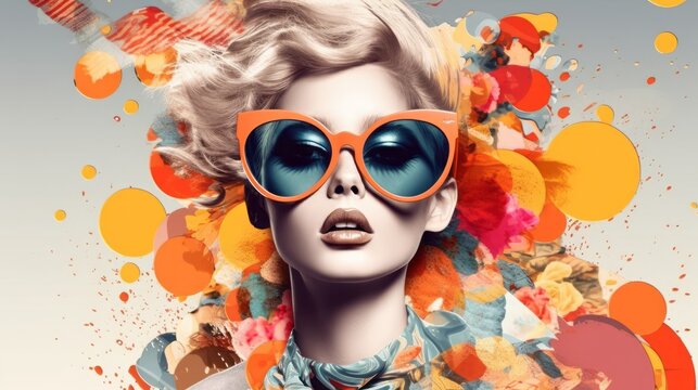 Pop Art Collage With Retro Colors and Beautiful Woman