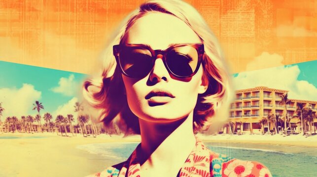 Pop Art Collage With Retro Colors and Beautiful Woman