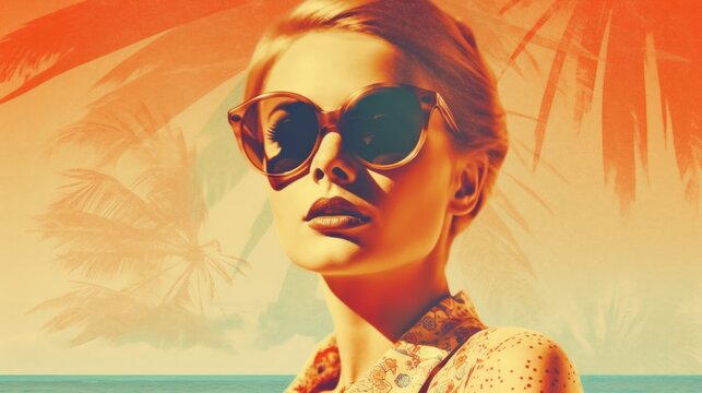 Pop Art Collage With Retro Colors and Beautiful Woman