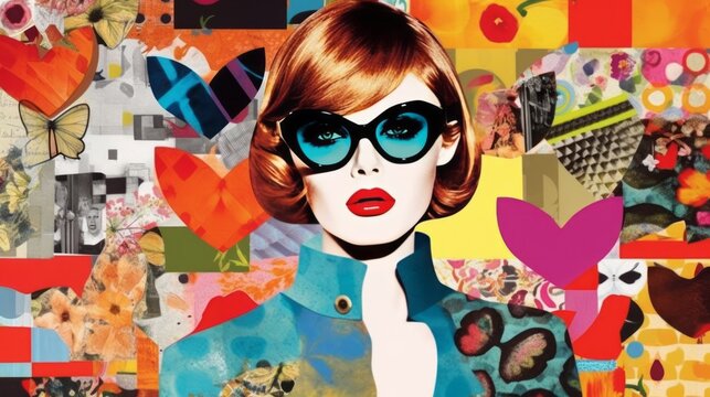 Pop Art Collage With Retro Colors and Beautiful Woman