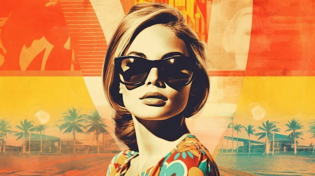 Pop Art Collage With Retro Colors and Beautiful Woman