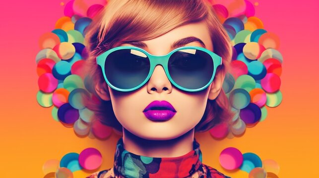 Pop Art Collage With Retro Colors and Beautiful Woman