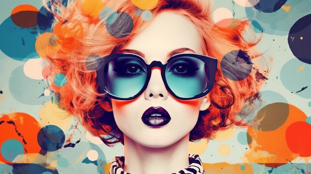 Pop Art Collage With Retro Colors and Beautiful Woman