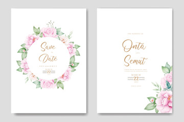 wedding invitation card with floral leaves watercolor