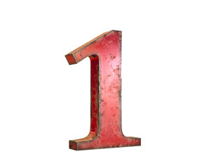 3d font number one made of red and metal, isolated white background