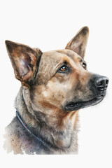 Watercolour portrait of a Dog, regal pose, print ready, generative AI