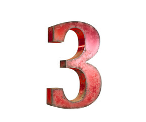 Naklejka premium 3d font number Three made of red and metal, isolated white background