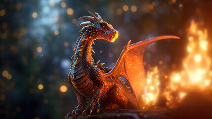 A mighty baby dragon after breathing fire. Created using generative AI tools © Digital Storm