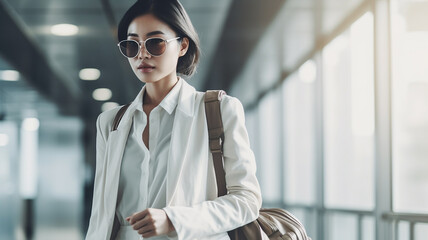 出張・旅行で空港を歩くビジネスウーマン・女性（Generative AI）
