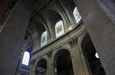 Side arcade in Saint-Sulpice, Paris, France