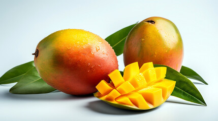 Mango on a white background close-up, generative ai