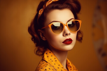 Retro style fashion women wearing trendy sunglasses. Pin up girl. Generative AI