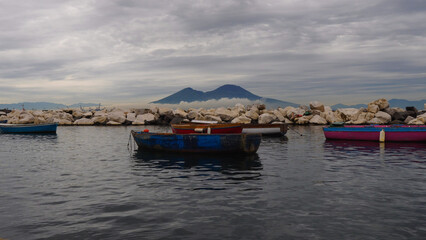 Mount Vesuvius view from boats along the bay of Naples, Italy - Napoli